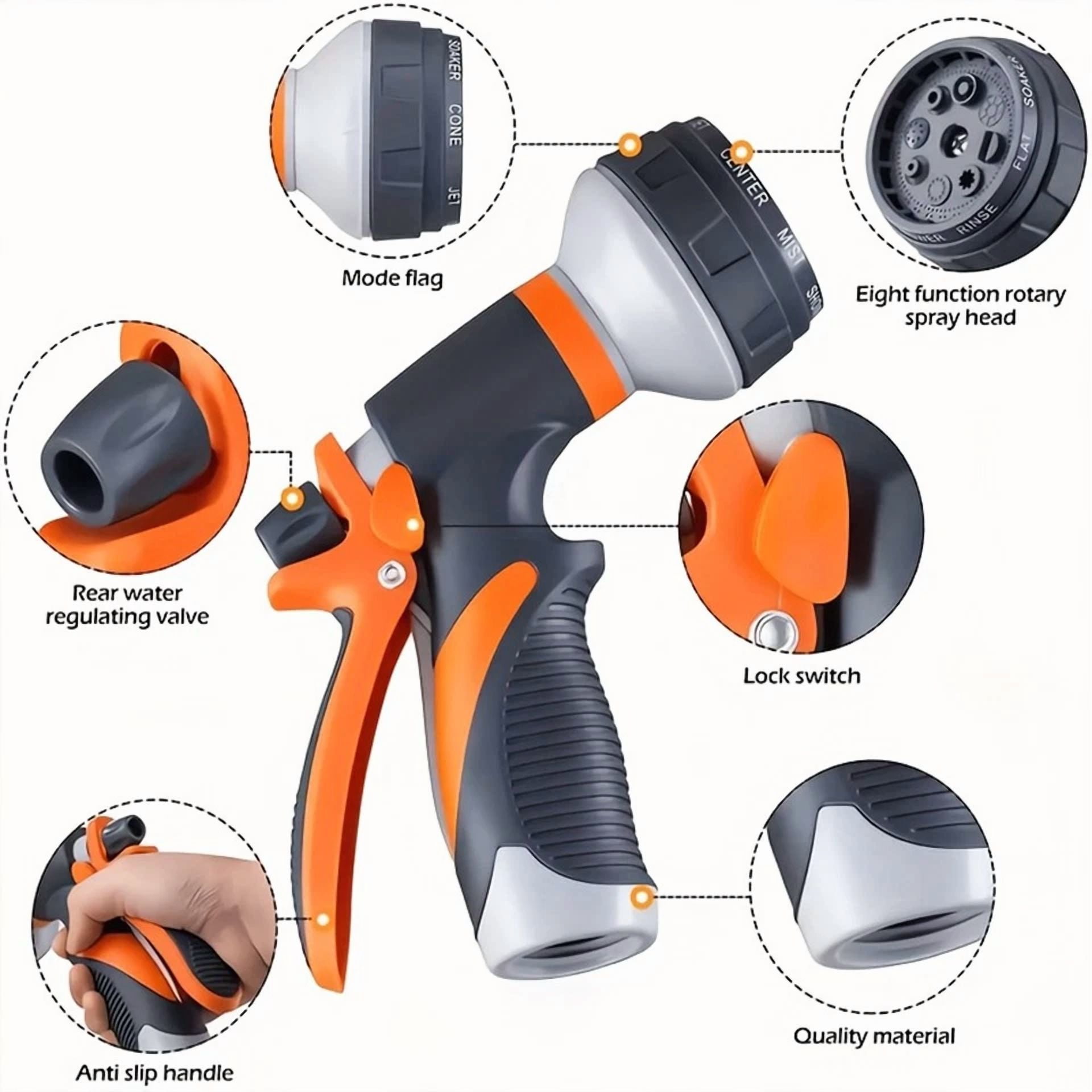 PURELY- Garden Hose Pipe Spray Gun Water Sprayer 8 Function Nozzle Multi Adjustable Usa