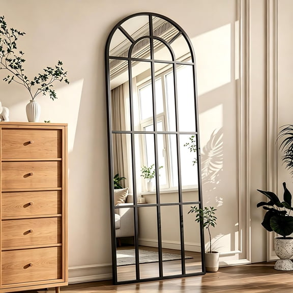 Mirrasia 69"x25" Full Length Mirror with Windowpane Wall Mirror,Black