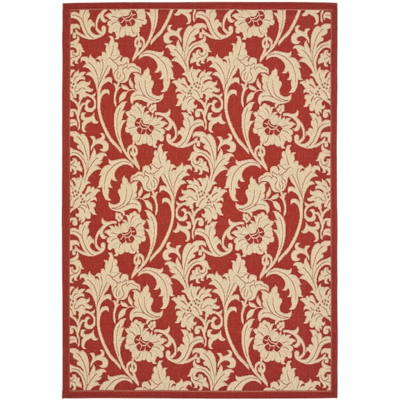 SAFAVIEH Courtyard Aubrey Floral Indoor/Outdoor Area Rug, Red/Creme, 4' x 5'7"