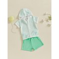thumbnail image 5 of BemeyourBBs Toddler Terry Cloth Swim Cover Up Baby Boy Girl Swimsuit Trunks and Short Sleeve Plaid Striped Coverup Towel Zipper Hoodies Top Shorts Set Beach Bathing Suit Swimwear, 5 of 9