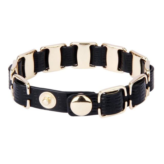 Pulseras de material cuero Hechas Con Impresionantes De Cierre De Aleación, Tamaño negro de doble cara Hugo Wrap Cuff Bracelet