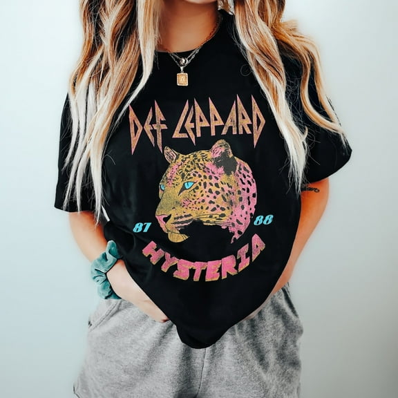 Vintage 80's Rock Band Tee Shirt Leppard Comfort Colors TShirt Rock and Roll Leopard Retro Music Festival Shirt