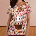 thumbnail image 4 of Easter Scrub Tops for Women Artistic Realistic Rabbit and Eggs Graphic V Neck Short Sleeve Professional Medical Uniform with Pockets Holiday Workwear, 4 of 6