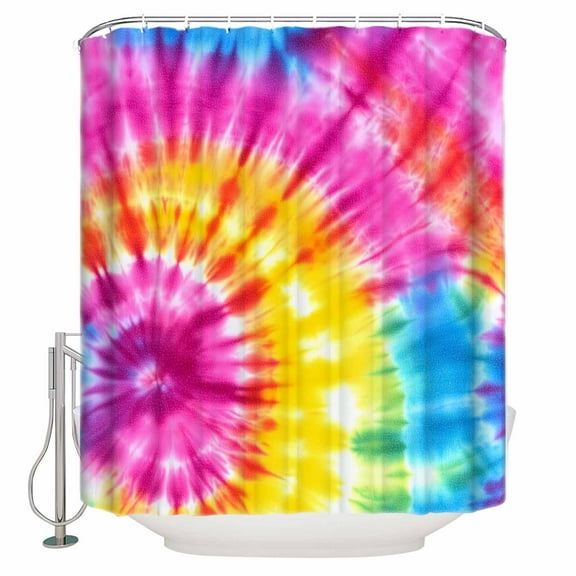 Small Stall Shower Curtain 48x72 Inch Narrow Half Size Colorful Boho Bath Curtains Bathroom Decor Pink Yellow Blue Green Tie Dye Abstract Art Waterproof Fabric Shower Curtain Set with Hooks 48 Inch