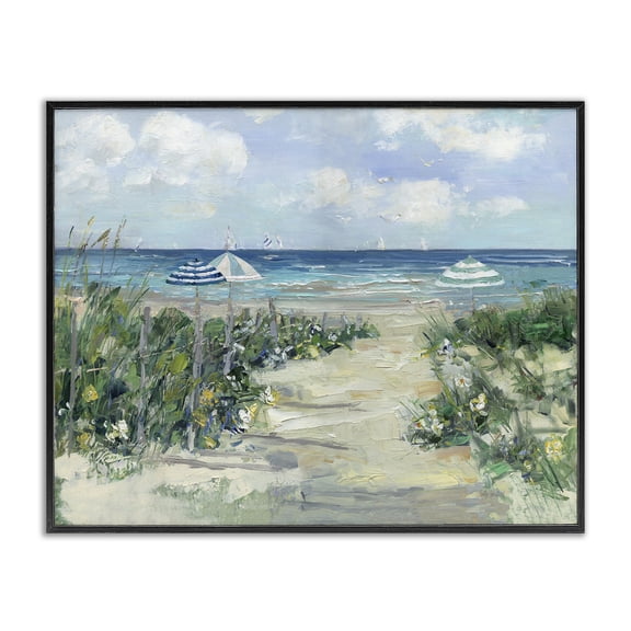 Stupell Industries Seaside Path To Striped Umbrellas Black Framed Giclee Art, design by Sally Swatland