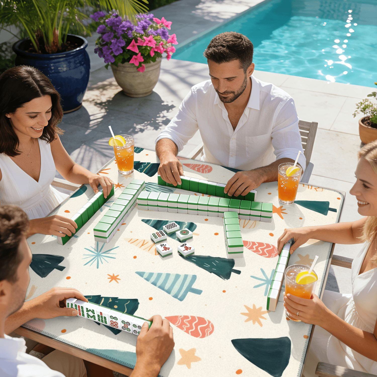Mahjong Mat 31.5" x 31.5" playful colorful featuring abstract christmas trees ornaments for Non-Slip Noise Reduction American Mahjong Tiles Table Cover for Dominoes Poker Card Board Games Gift