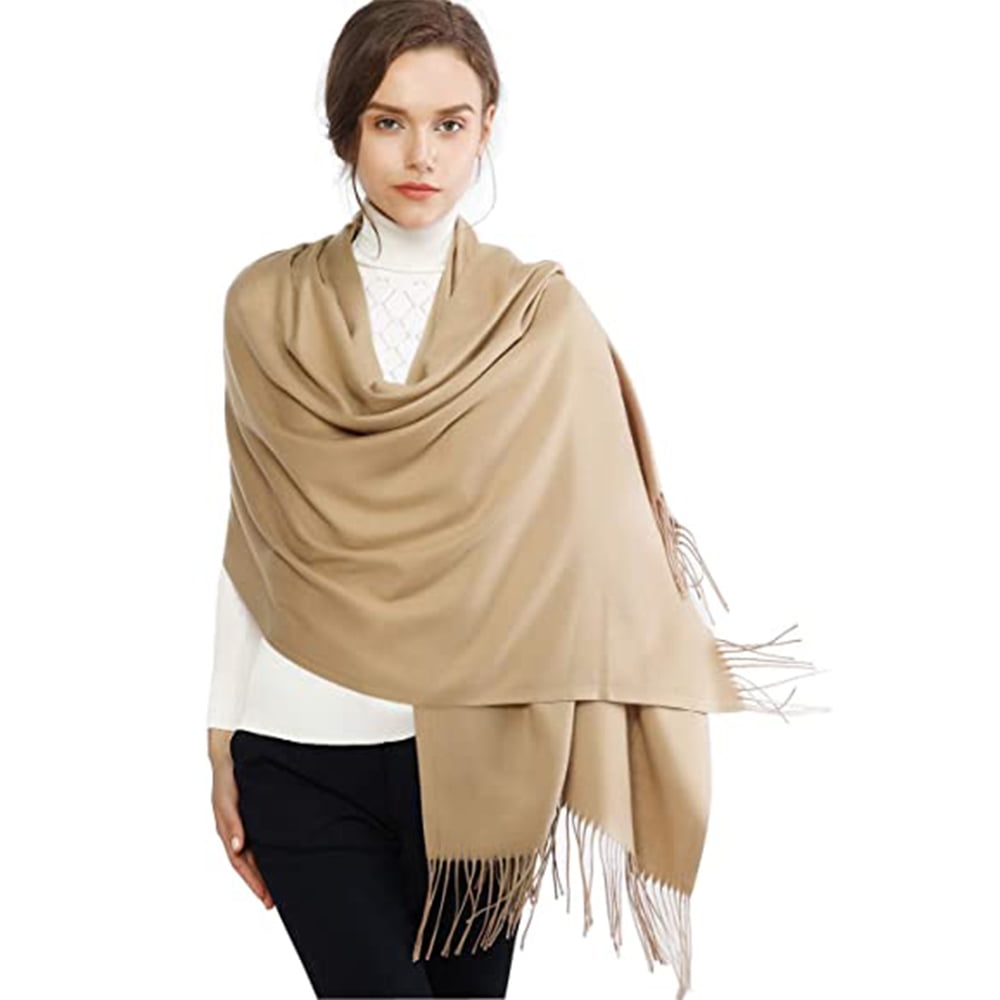 Women Oversized Cashmere Wool Solid Pashmina Scarf Wraps Winter Warm Scarves 