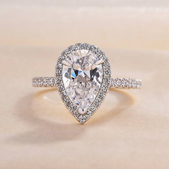 Veda Jewel 1.63 Ct Pear Cut Lab-Created Simulated Diamond Solitaire Engagement Ring for Women - 14K White Gold Plated - Perfect Wedding, Anniversary, or Proposal Ring