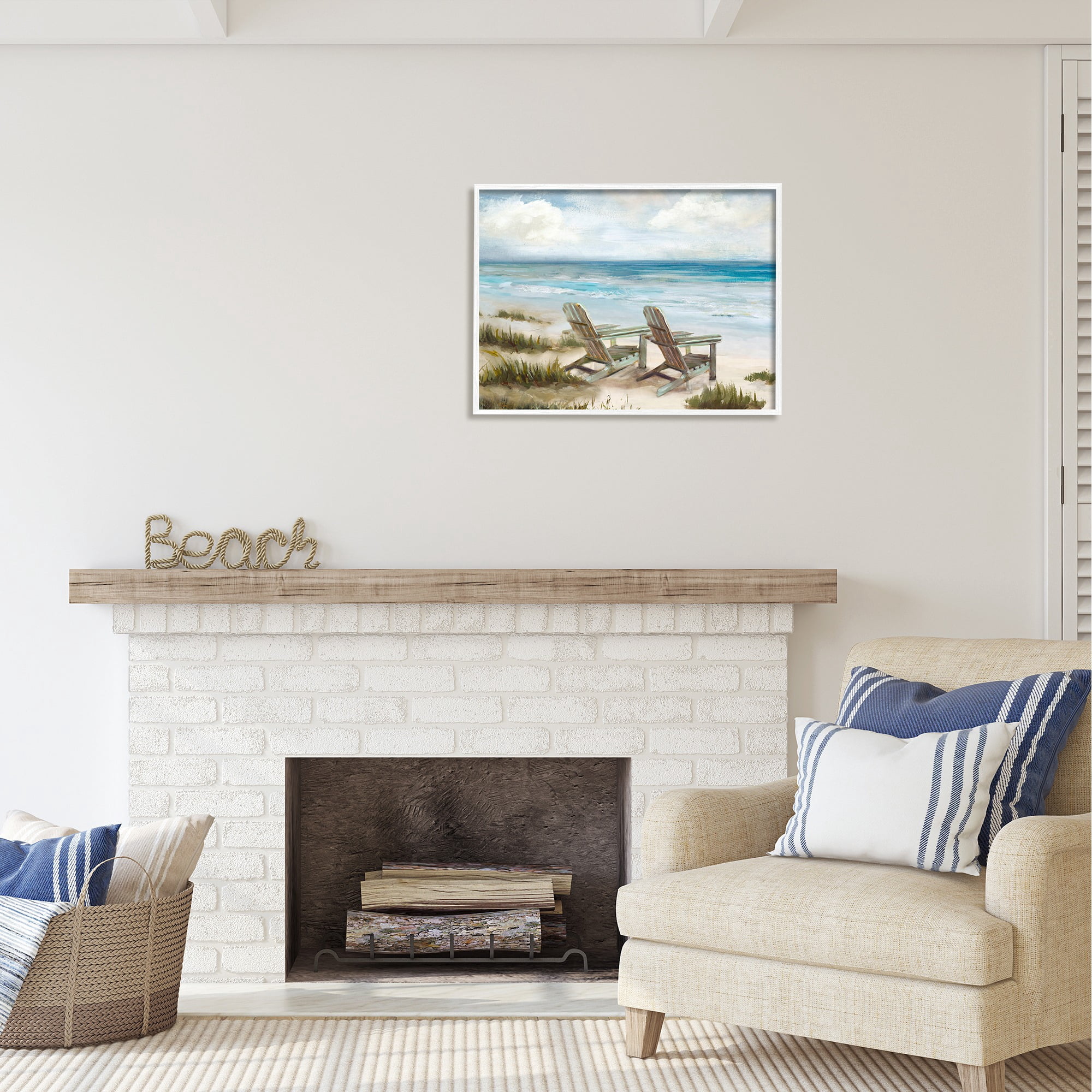 Stupell Industries View For Two Beach Chairs Nature Painting White Framed Art Print Wall Art, 30 x 24