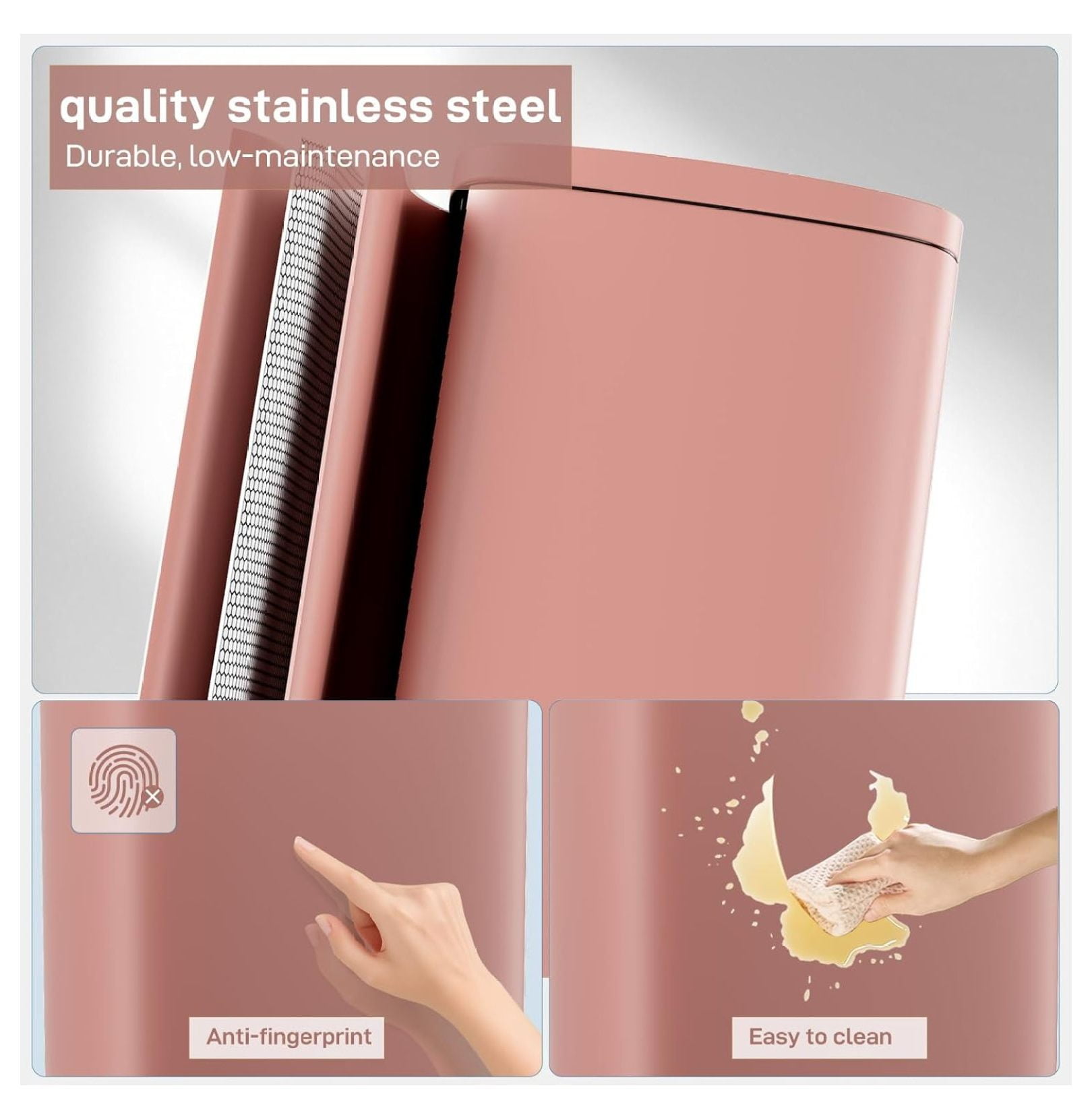 8/13.2 Gallon Step Trash Can, Stainless Steel Garbage Bin, Soft-Close Rubbish Bin with Removable Plastic Inner Bucket, Fingerprint-Proof, Lid Dustbin, Suit for Kitchen Home (Pink, 50L)