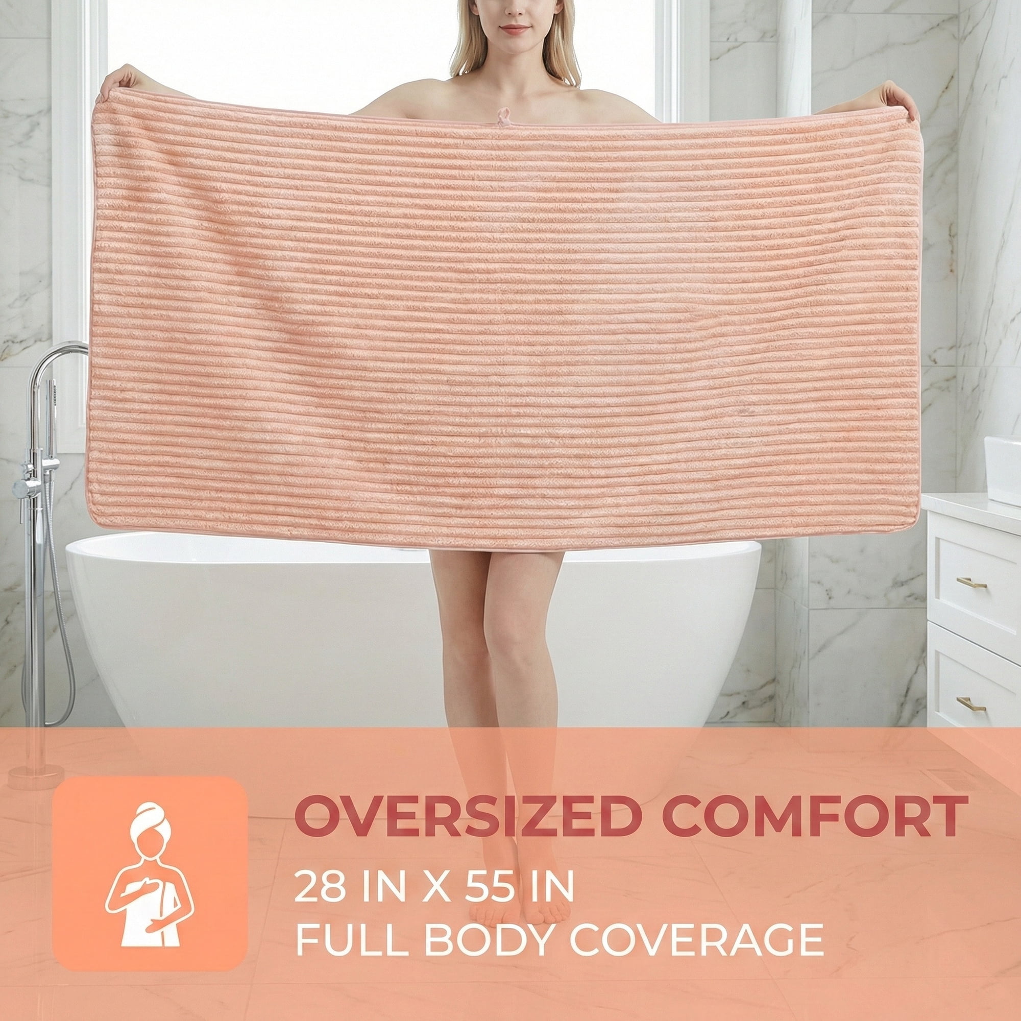 Unique Bargains Soft Absorbent Coral Fleece Towel 2 Pack Peach Pink/Sky Blue 55"x28"