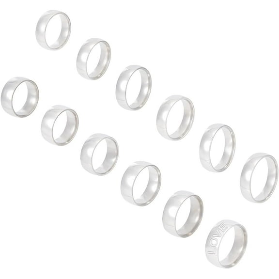 24pcs Titanium Steel Plain Simple Band Rings 7 Sizes Blank Removable Core for Wood Turning & Jewelry Making