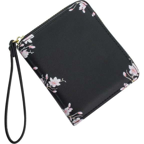 Small Womens Wallet Leather Credit Holder  Blocking with  Pocket Zip Around Wristlet Ladies Wallets