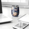 thumbnail image 3 of 12oz Stemless Wine Tumblers Fall Pumpkins Leaves Pattern Vacuum Insulated Stainless Steel Travel Tumbler Cups Mug with Lid and Straw for Champaign,Cocktail,Beer with Cleaning Brush, 3 of 5