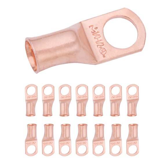 SELTERM 15 piezas 1/0 AWG 1/2 "" Stud - Conectores de terminales de batería de alta resistencia UL, terminales de cable de batería de cobre desnudo, conectores de alambre de calibre 0, extremos de cab