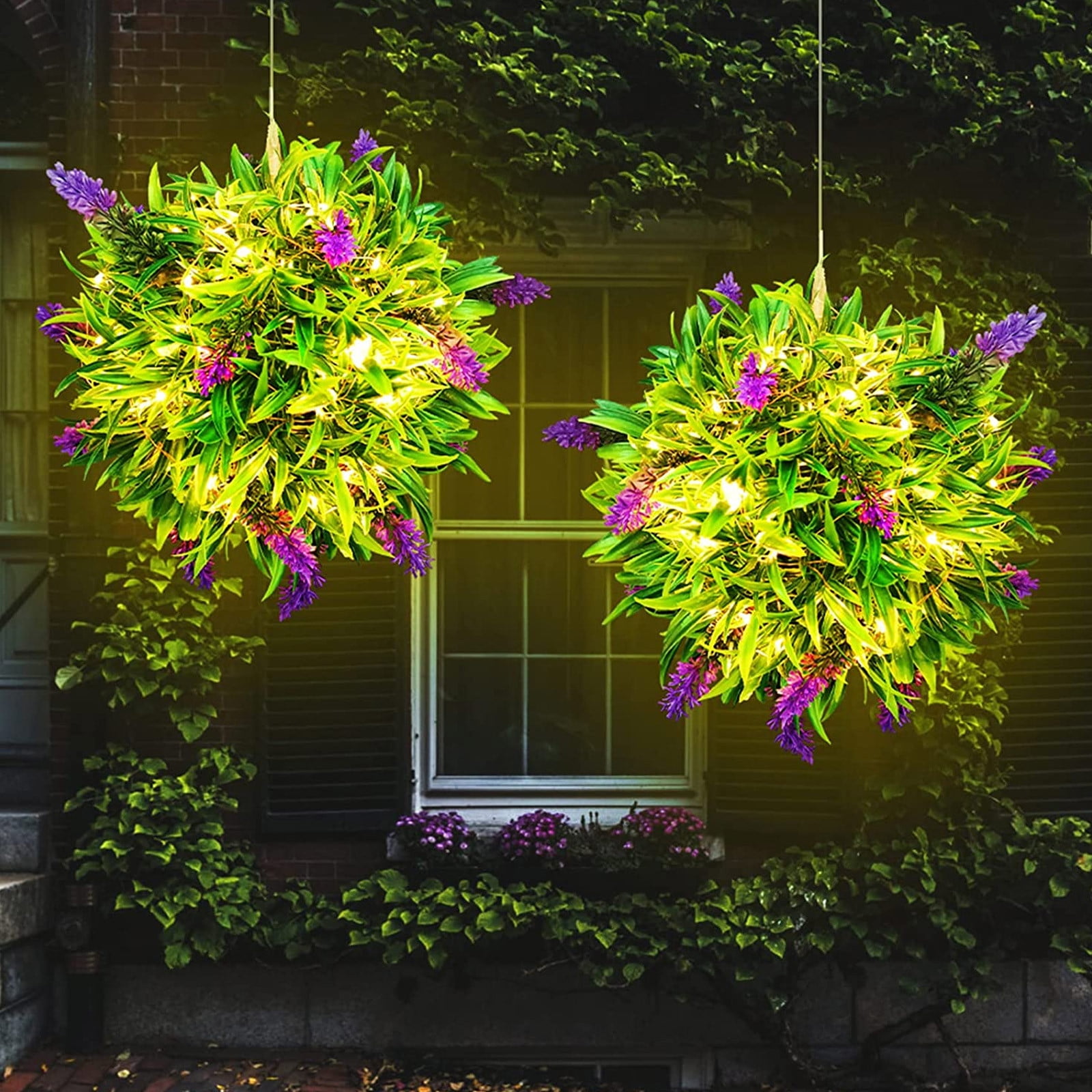 RKSTN Artificial Plant Topiary Ball with Lights USB Rotating Flower Ball Light with Remote