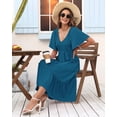thumbnail image 5 of Vestido de verano AUSELILY para mujer, cuello en V, manga corta, azul turquesa, 5 of 5