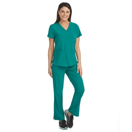 

Med Couture ENERGY Women s Racerback Shirttail Serena Scrub Top & Yoga 2 Cargo Pocket Scrub Pant Set [XS - 5XL]