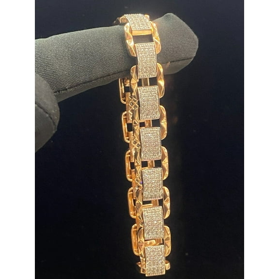 Pave 3.75 Cts Round Brilliant Diamonds Men's Hip Hop Link Bracelet In Hallmark 14K Rose Gold