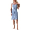 thumbnail image 1 of Vestidos de mezclilla para mujer INSPIRE CHIC, con botones, sin mangas, escote corazón, midi, en azul lavado, 1 of 6