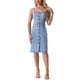 thumbnail image 1 of Vestidos de mezclilla para mujer INSPIRE CHIC, con botones, sin mangas, escote corazón, midi, en azul lavado, 1 of 6