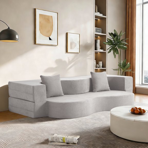 Folding Sofa Bed, Floor Sofa Couch, Convertible Sofa Bed With high density foam, Foldable Floor Couch Bed For Living Room, Guest Room, Bedroom, Modern Design, Dark Grey (Light Grey)