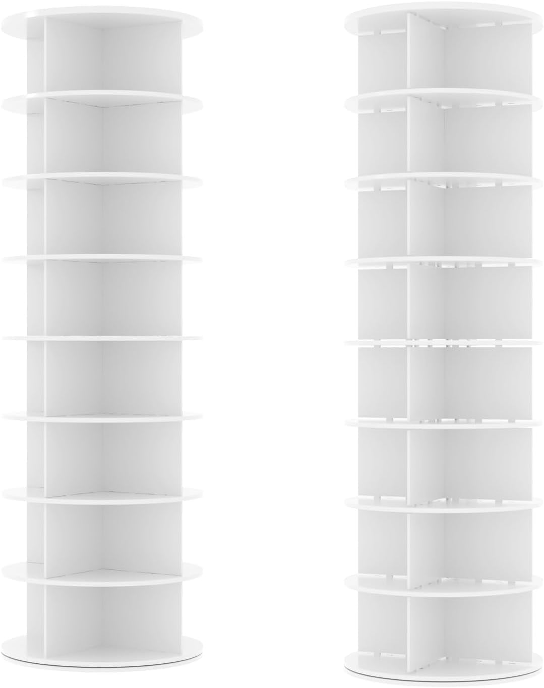 YODOLLA 8 Tier Rotating Shoe Rack, 360° Spinning Shoe Display Lazy Susan in White (23.6’’×23.6’’×71.6’’)