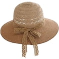 thumbnail image 4 of CoCopeaunts Summer Ladies Straw Bucket Hat Lace Bow Belt Travel Hollow Sun Hat Floppy Foldable Wide Brim Beach Fisherman Hat, 4 of 8
