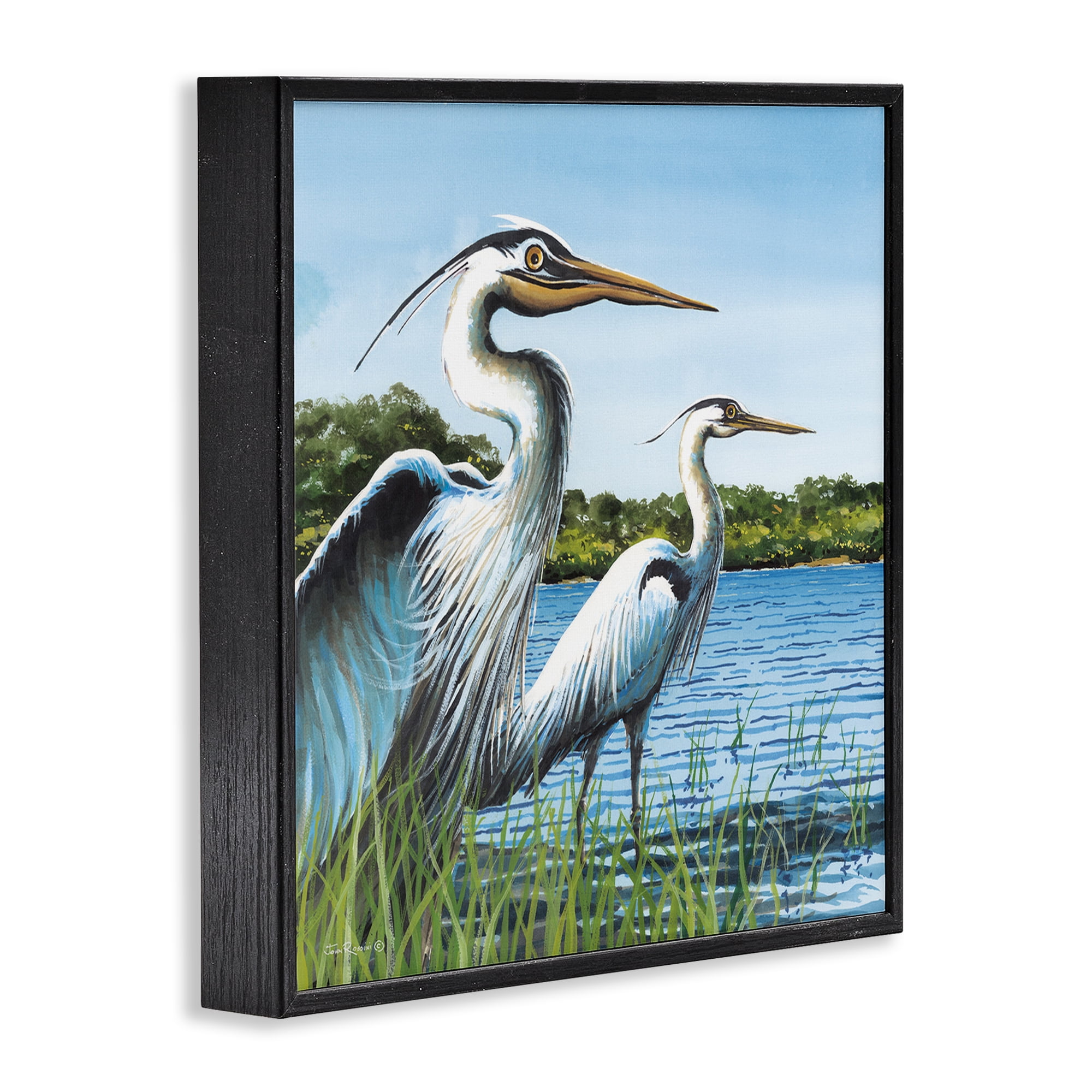 Stupell Industries Traditional Egrets Gazing Animals & Insects Painting Black Framed Art Print Wall Art, 17 x 17