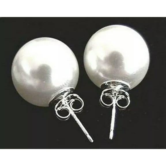 K-KED 8/10/12/14mm South Sea Freshwater White Shell Pearl Silver Stud Earrings-8 mm