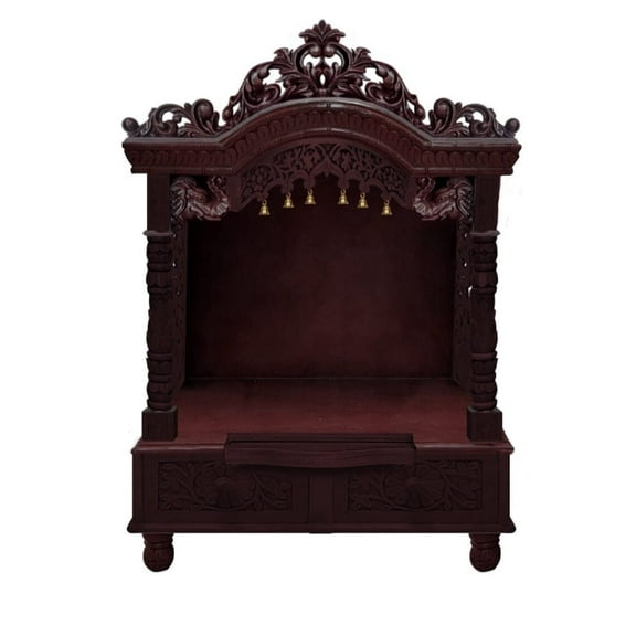 Wooden Temple| Antique Handcarved Mandir with Drawers And Cabinet| Temple Puja Mandir for Home & Office | Pooja Ghar| Rosewood Wooden mandir