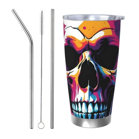 

Tideii Colorful Skull for 20OZ Car Cup Stainless Steel Cold and Hot Cup with Lid Suitable for Outdoor and Home Unisex-Straw Three-piece Set