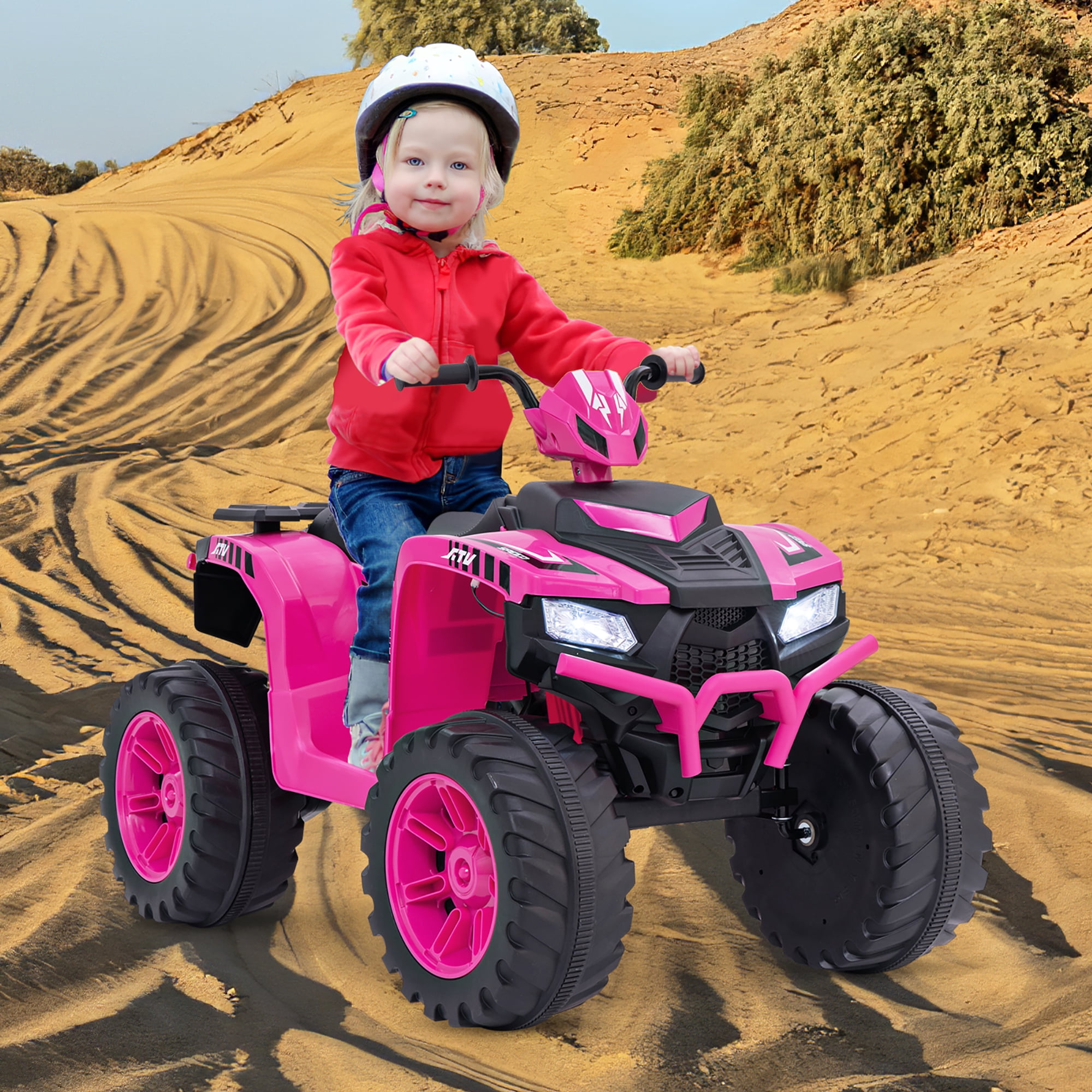 Gymax Kids Ride-On ATV 24V Battery Powered Electric Vehicle w/ Wireless Connection Music Radio Pink