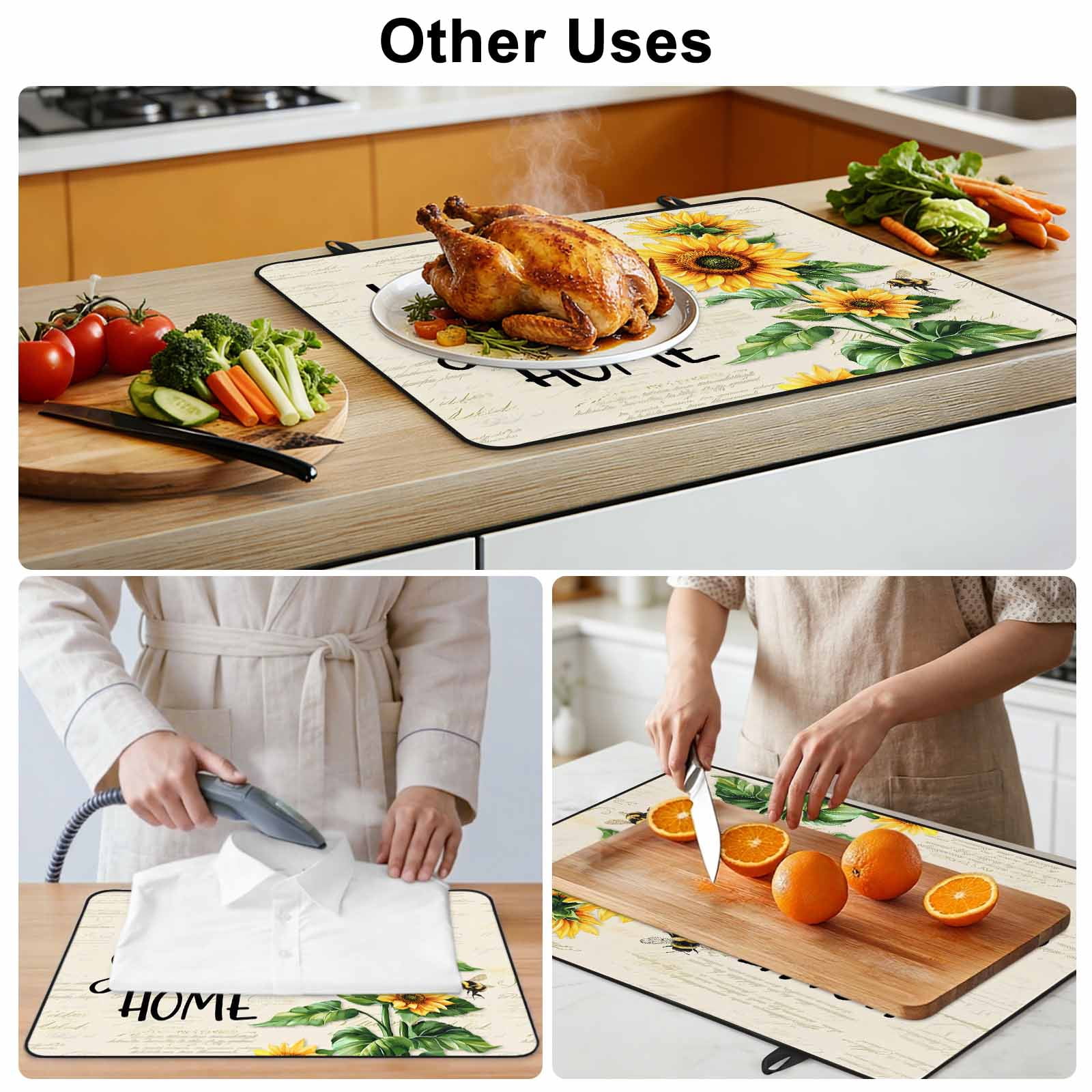 Sunflower Stove Top Cover for Electric Stove, Heat-proof & Non Slip Glass Top Stove Cover Protector, Summer Botanical Bee Farmhouse Watercolor Kitchen Flat Cooktop Rubber Mat 24x21 Inches