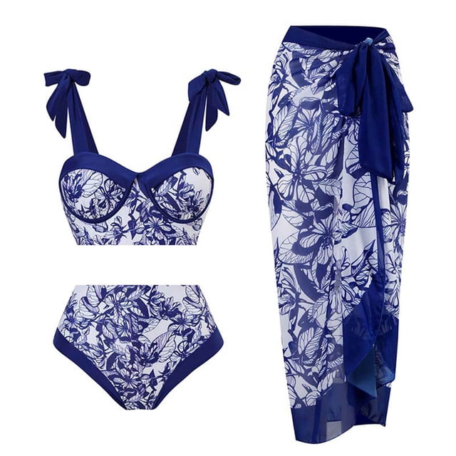 Bikini ajustado con estampado de flores Retro para mujer, traje de baño de una pieza cómodo para mujer, traje de sobrefalda de gasa OAVQHLG3B Store lin121212