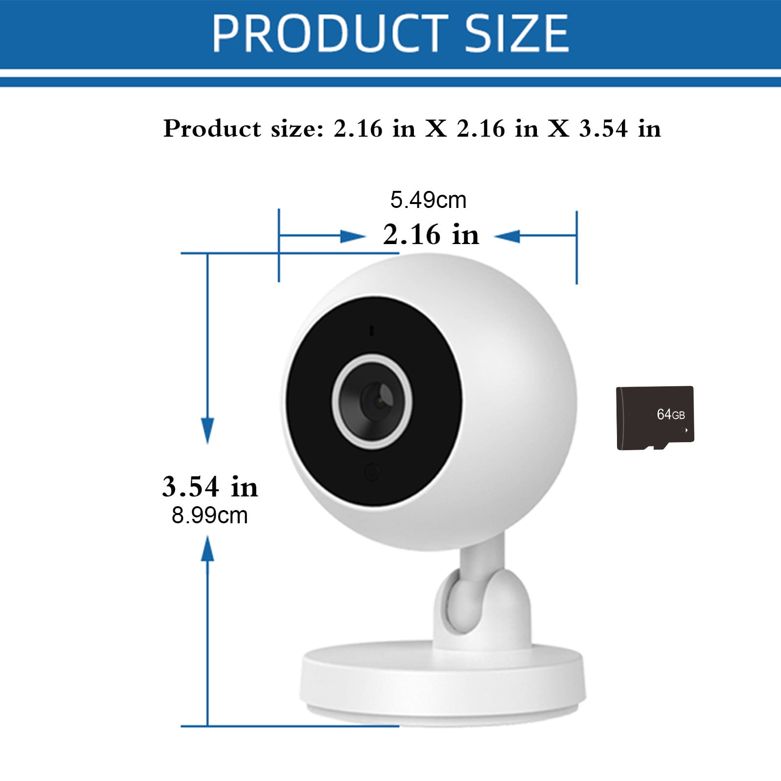 Kchsji WiFi Camera with Night Vision & Remote Access, Two-Way Audio, 64GB Card Included for Home Security, Office Monitoring, Baby or Pet Cam, Motion Detection, Clear Video Playback, Easy Setup