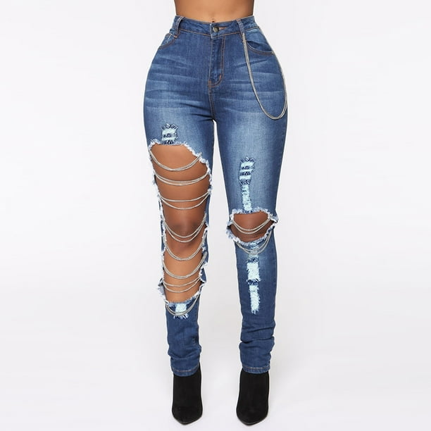 XZNGL Jeans for Women Ripped Women Slim Washed Ripped Hole Gradient Long Jeans  Denim Sexy Regular Pants Ripped Jeans Women Pants for Women Jeans Women  Pants Jeans 