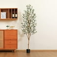 thumbnail image 2 of Kazeila Artificial Olive Tree 6FT Tall Faux Silk Plant for Home Office Decor Indoor Fake Potted Tree with Wood Trunk and Fruits, 2 of 7