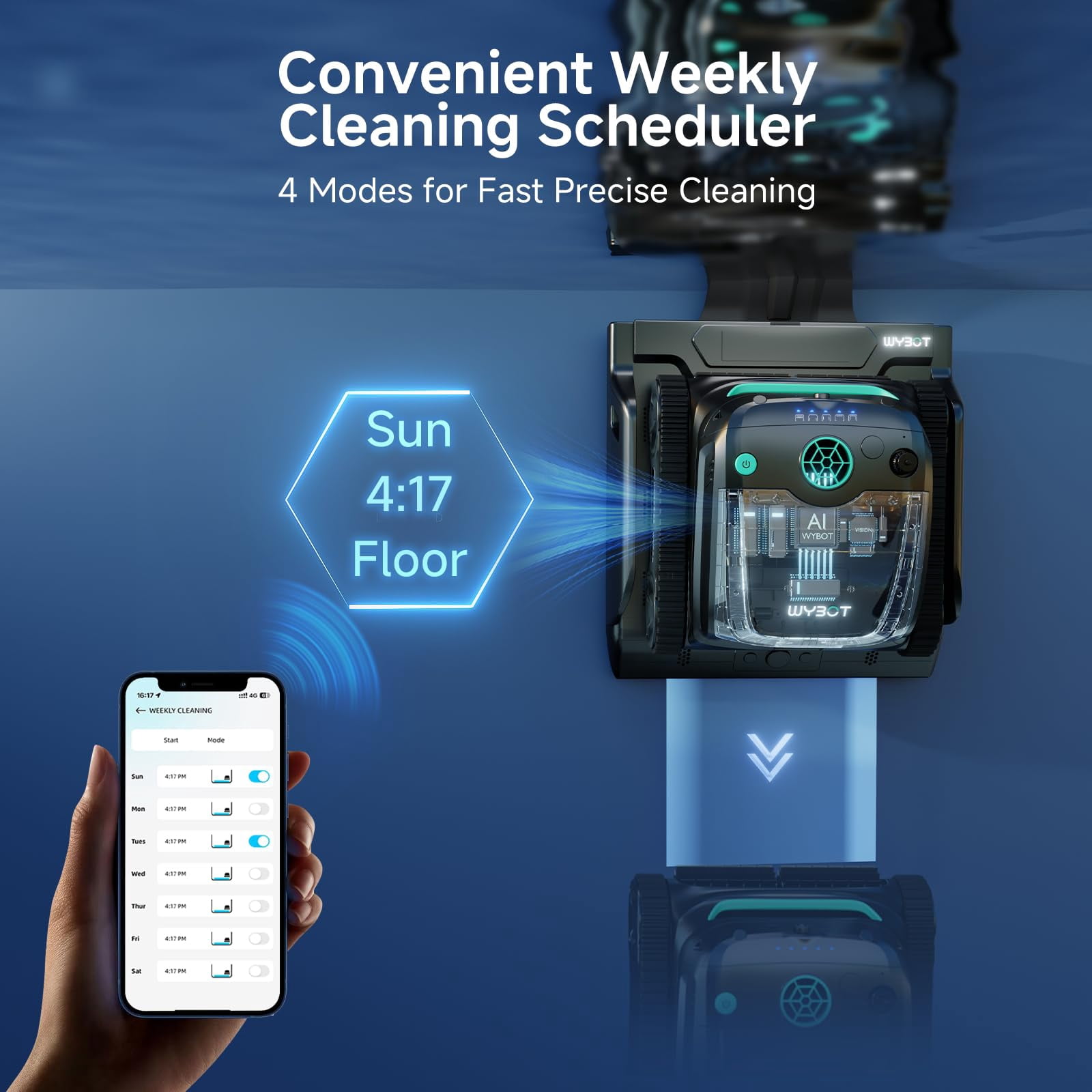 WYBOT S2 Solar Vision Robotic Pool Cleaner, Solar Powered & DC Fast Charge, AI Vision Debris Detection, Auto Return & Charge, App Control, Dual Filtration, for Large Inground Pools up to 3229 Sq.Ft