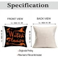 thumbnail image 5 of Set of 2 16x16 Inch Halloween Decorative Pillow Covers Black Orange Witch with Cat Bat Crow Case Cushion Cover Cotton Linen Hat Magic Broom Square Pillowcase for Home Couch Bedroom, 5 of 6