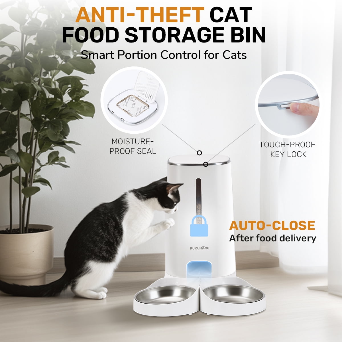 FUKUMARU Automatic Cat Feeder with 2 Bowls, Timed Control WiFi Dog Feeder, 4L