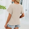 thumbnail image 7 of ManxiVoo Women Lace Trim Tee Round Neck Short Sleeve Blouse in A Relaxed Fit for Casual Outings L Size Beige, 7 of 7