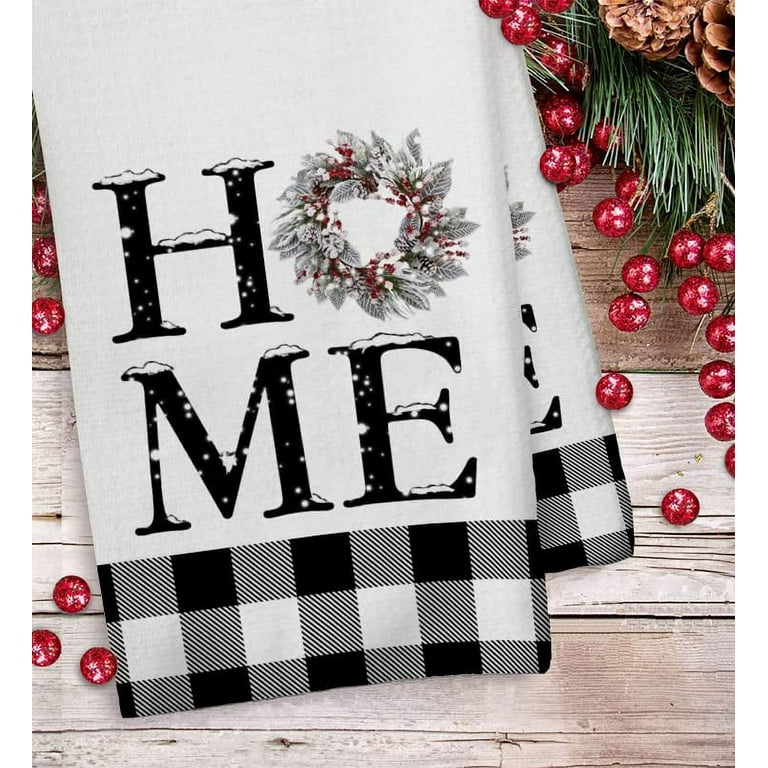 Tegeme 3 Pieces Buffalo Plaid Home Family Love Kitchen Towel Black and  White Country Christmas Towels Set Fast Drying Farmhouse Decorative for  Cooking