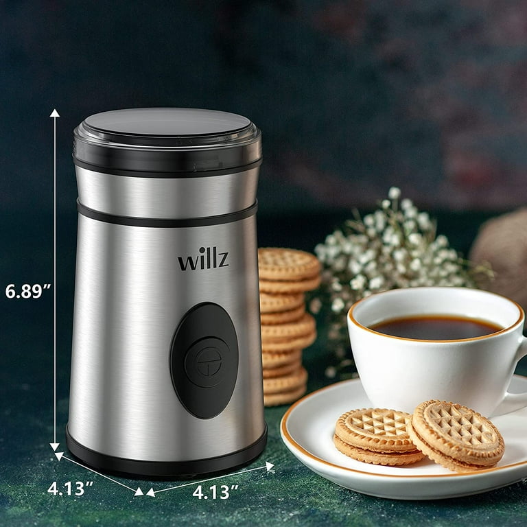 Willz Electric Coffee Grinder for Coffee Beans, Spices, & Herbs with Easy On/Off Button Control, 50g Grinding Capacity, Makes Up