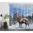 thumbnail image 2 of HVEST Winter Christmas Deer Shower Curtain with Snow Pine Tree Forest Design - Funny Rustic Farmhouse Bathroom Decor, Waterproof Polyester Fabric, Includes 12 Hooks, 72x78 Inches, 2 of 7