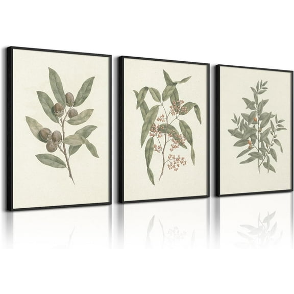 Green Botanical Wall Art Sage Plant Canvas Pictures Eucalyptus Wall Decor Watercolor Leaves Prints Minimalist Leaf Poster Natural Artwork Flower Painting for Living Room Bedroom 12x16x3 Inch Unframed
