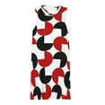 thumbnail image 3 of Geometric Retro Style Black Red White Spring Summer Dresses for Women Fashion T-shirt Dress Casual Sleeveless Loose Sundress with Pockets, 3 of 5