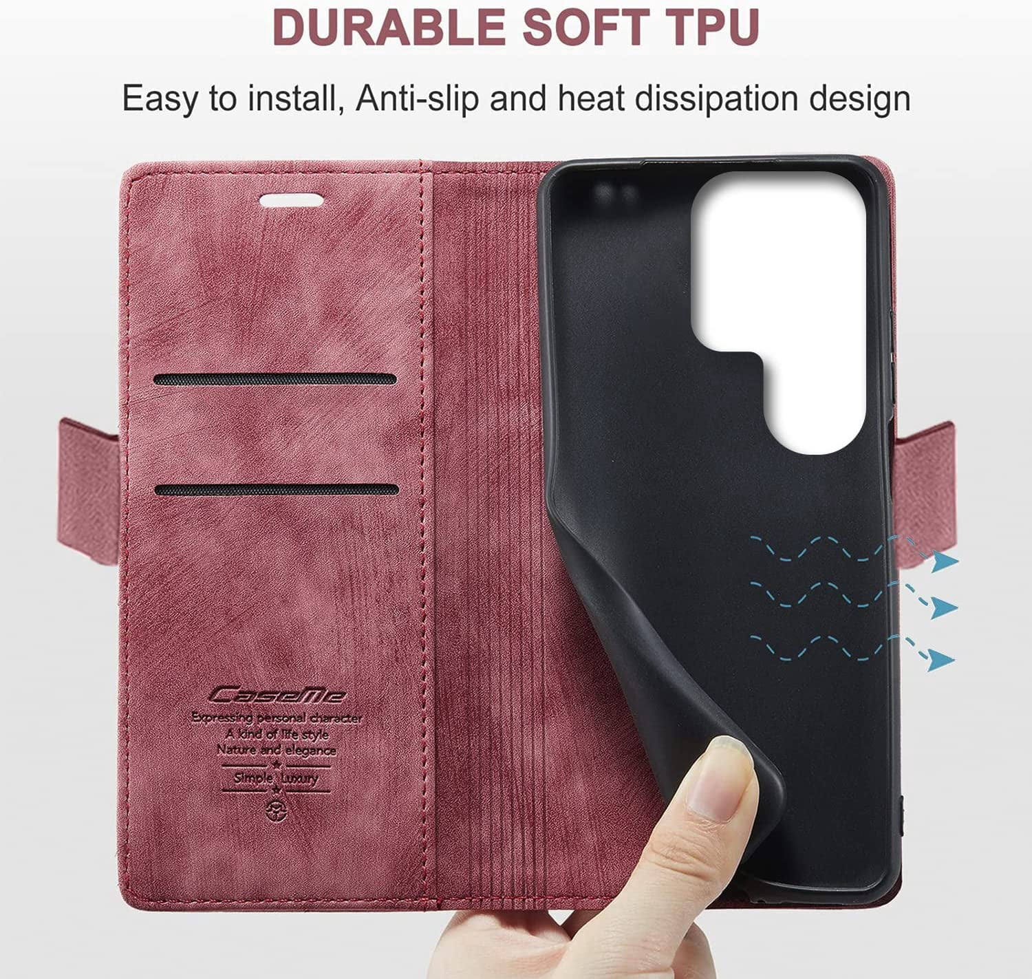 KONEE Phone Case Compatible with Samsung Galaxy S22 Ultra 5G,Leather Case PU Leather Flip Phone Case with [Card Slot] [Stand Function], Foldable Phone Case for Samsung Galaxy S22 Ultra 5G Case - Red
