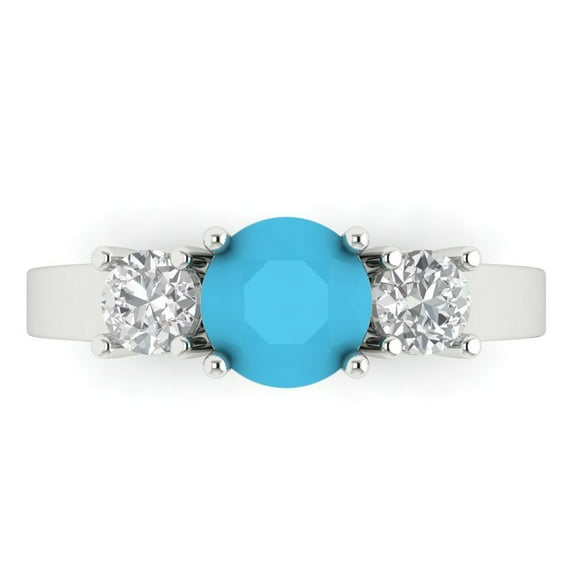 1.5 ct Round Cut Simulated Turquoise Three-Stone Engagement Ring for Women in 14K White Gold
