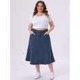 thumbnail image 3 of DARING DIVA Women's Plus Denim Skirts with Pockets A-Line Midi Jean Skirt 4X Blue, 3 of 7